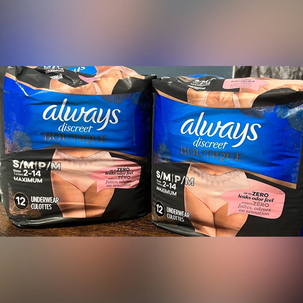 Always Discreet Boutique Disposable Postpartum Underwear Small/Med Adult Diapers
